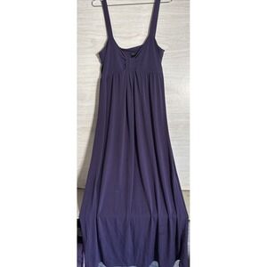 Ann Taylor Purple Sleeveless Dress Pleated Bodice Tie Front Detail Long Sz Med